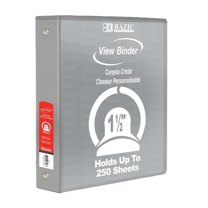 1.5″ Grey 3-Ring View Binder w/ 2-Pockets