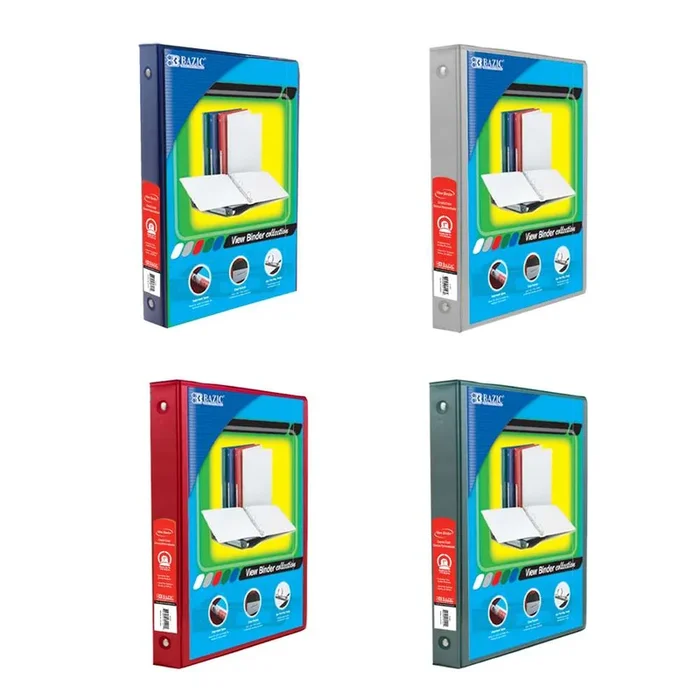 1″ Asst. Color 3-Ring View Binder w/ 2-Pockets