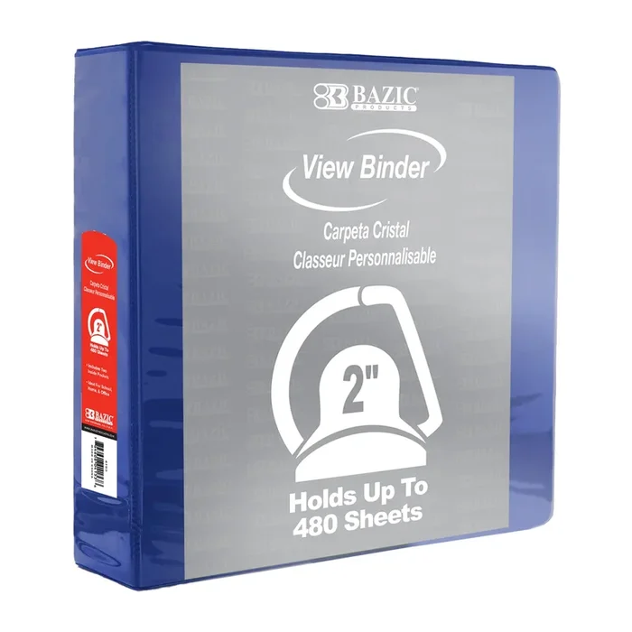 2″ Blue Slant D-Ring View Binder w/ 2-Pockets