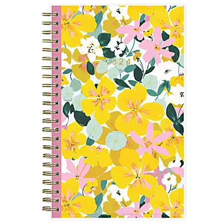 2024 Blue Sky™ AM Happy CYO Weekly/Monthly Planning Calendar, 5″ x 8″, Yellow, January to December