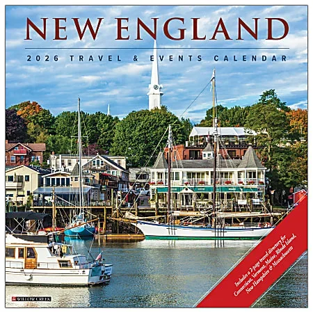 2026 Willow Creek Press Scenic Monthly Wall Calendar, 12″ x 12″, New England, January To December, 52150