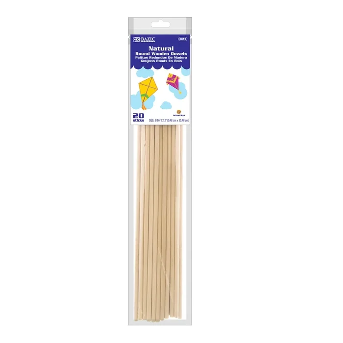 3/16″ x 12″ Round Natural Wooden Dowel (20/Bag)