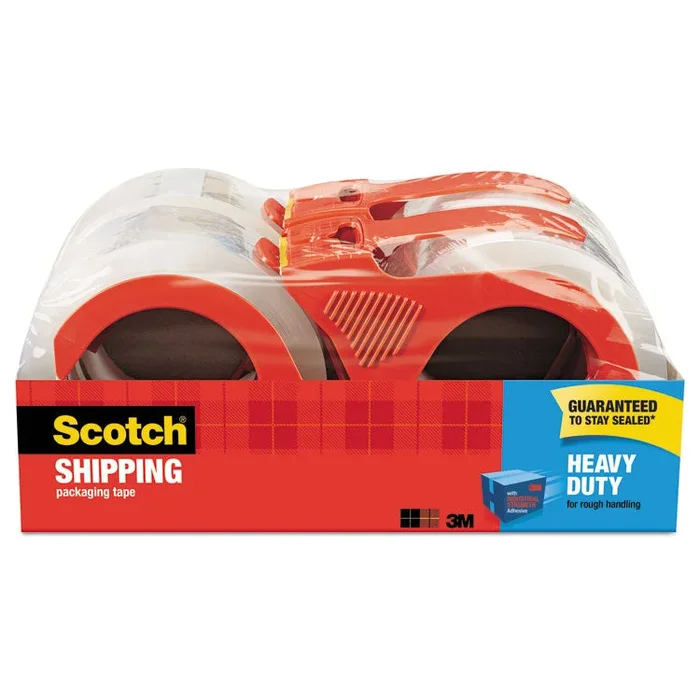 3850 Heavy-Duty Packaging Tape with Dispenser, 3″ Core, 1.88″ x 54.6 yds, Clear, 4/Pack
