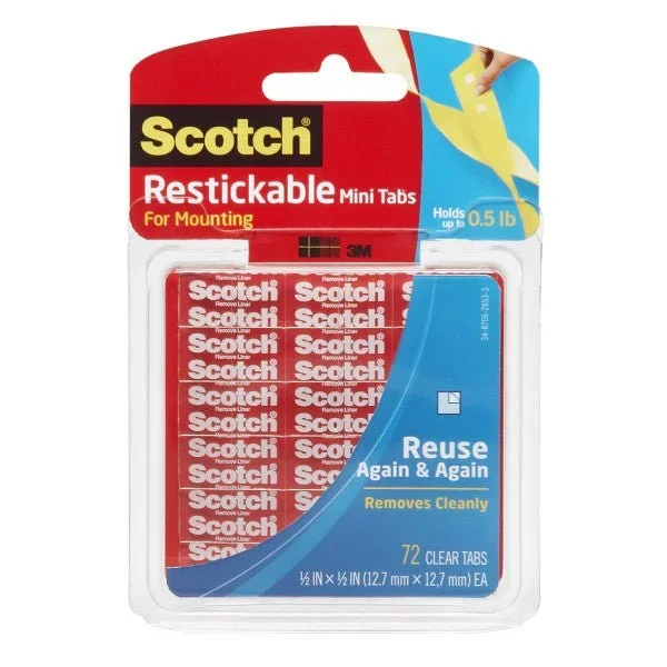 3M Scotch Reusable Mounting Tabs – .5 inch x .5 inch – 72 pack