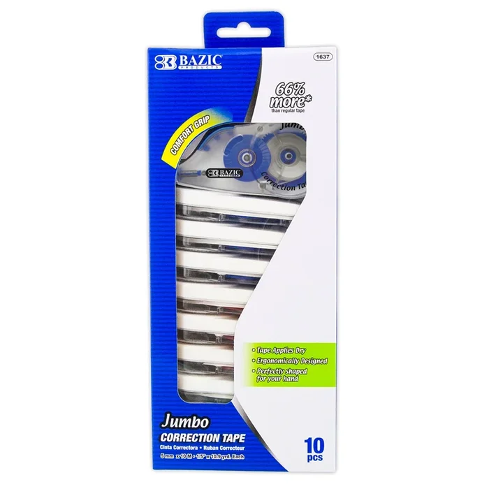 5 mm x 394″ Jumbo Correction Tape W/ Grip (10/Pack)