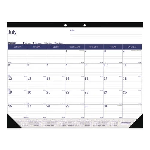Academic Monthly Desk Pad Calendar, 22 X 17, White/blue/gray Sheets, Black Binding/corners, 13-month (july-july): 2023-2024