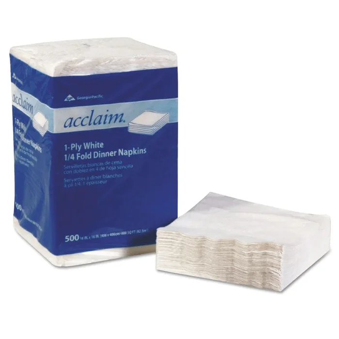 Acclaim 1/4 Fold Paper Dinner Napkins, White, 1-Ply, 16″x16″, 500/PK, 8 PK/CT