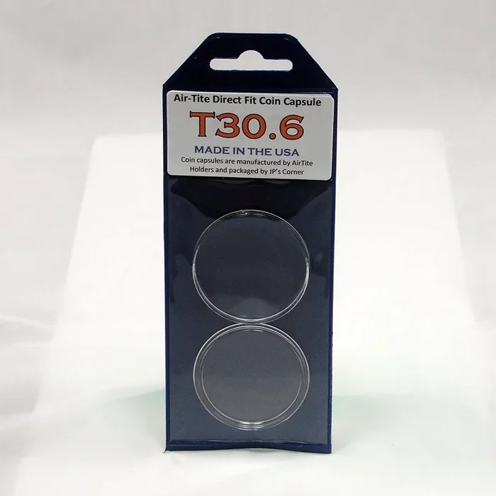 Air-Tite Direct Fit Coin Capsule T30.6 for U.S. Half Dollars in JP’s Retail Packaging
