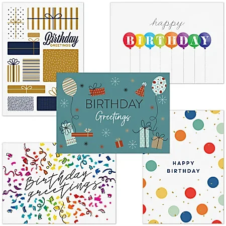 All-Occasion Greeting Cards, Modern Birthday Assortment Pack With Blank Envelopes, 7-7/8″ x 5-5/8″, Pack Of 50