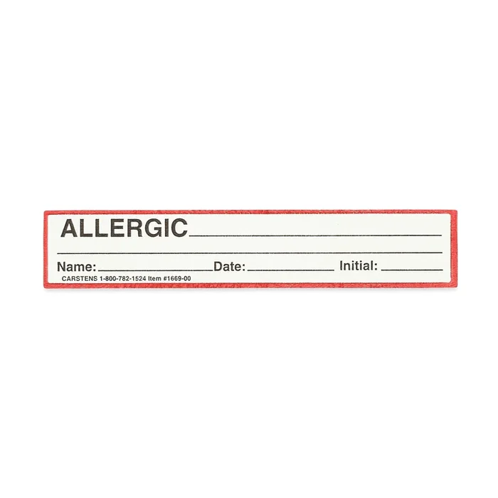Allergic with Signature Line Alert/Instruction Card, White, W5.25″ x H1″ (100 pack)