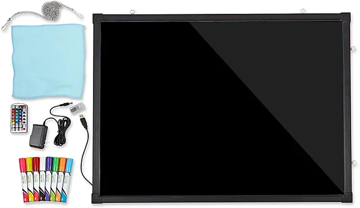 Alpine LED Illuminated Hanging Message Writing Board, 23-5/8″W x 31-1/2″H, Clear/Black