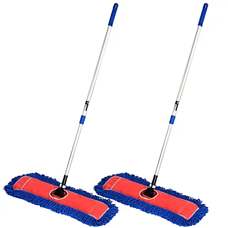 Alpine Microfiber Floor Dust/Dry Mop Sets, 24″, Silver/Blue, Pack Of 2 Mop Sets