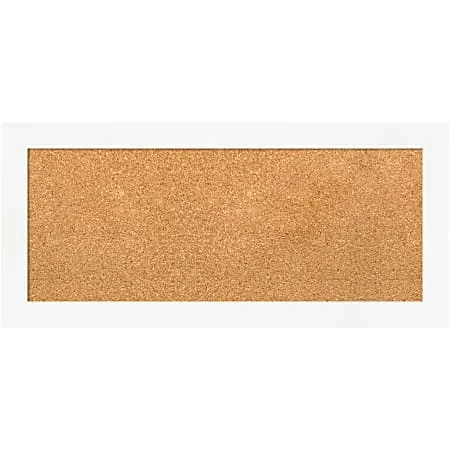 Amanti Art Rectangular Non-Magnetic Cork Bulletin Board, Natural, 33” x 15”, Cabinet White Narrow Plastic Frame
