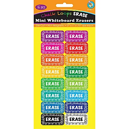 Ashley Productions Non-Magnetic Mini Whiteboard Erasers, Chalk Loops, Pack Of 16