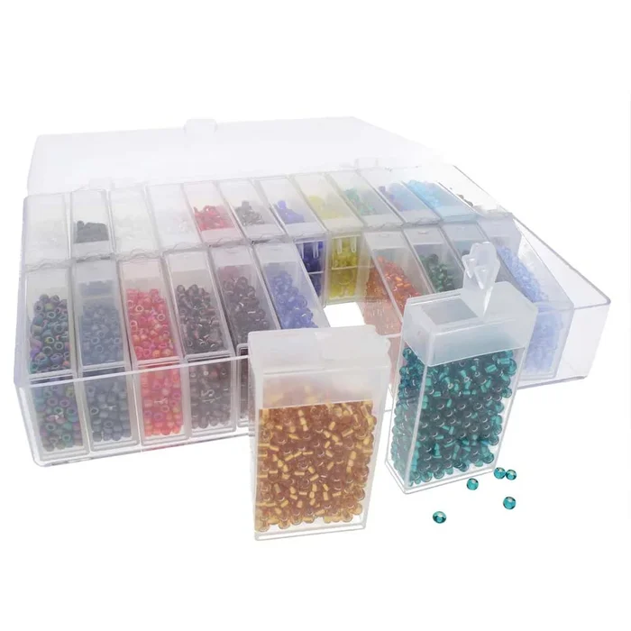 Beadsmith 6/0 Glass Seed Bead 6.9 oz Assortment with 24 flip top tubes in Storage Box