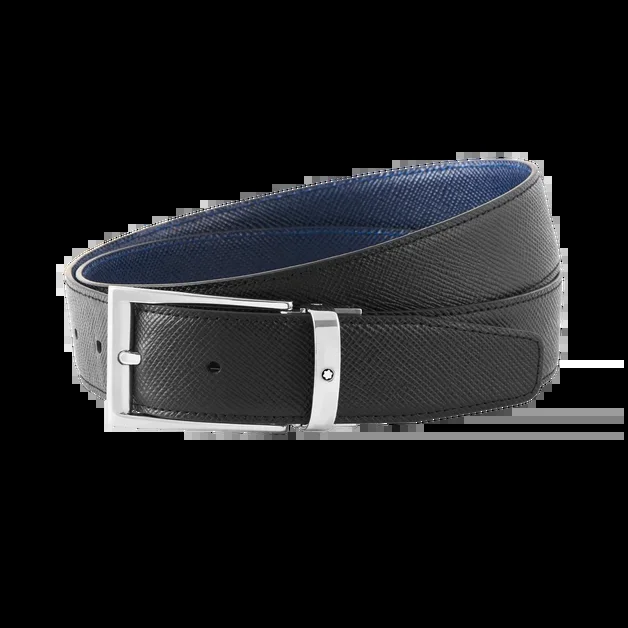 Black/blue 35 mm reversible leather belt