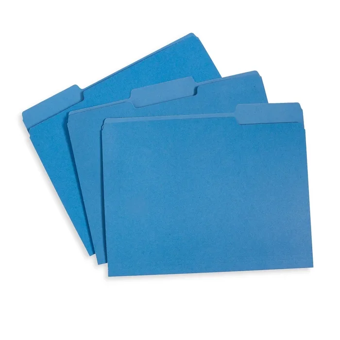 Blue Summit Supplies File Folders, Letter, 1/3 Tab, Blue, 100/Pack