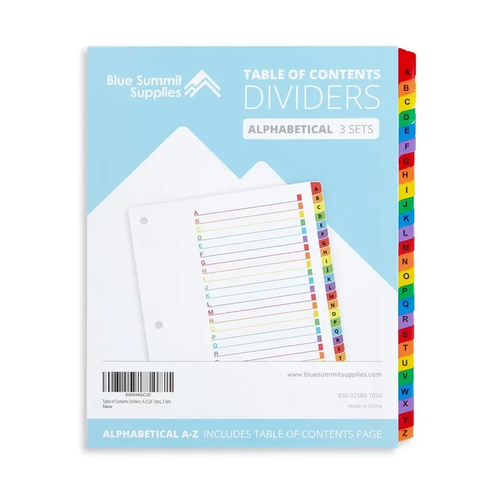 Blue Summit Supplies Index Dividers, 26-Tab A-Z, White, 78 Dividers