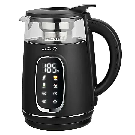 Brentwood® KT-2018BK 1,100-Watt 1.7-L Cordless Digital Glass Electric Kettle with Tea Infuser, Black