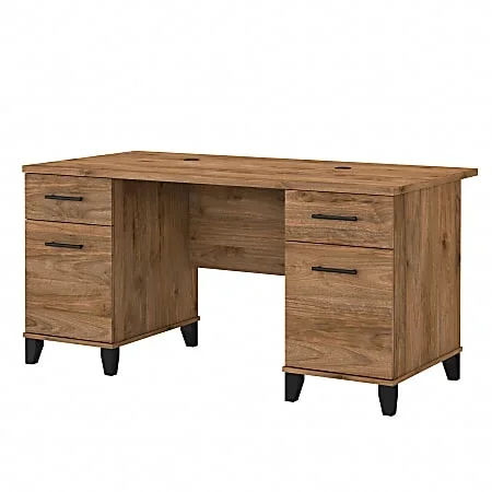 Bush Business Furniture Somerset 60″W Office Computer Desk With Drawers, Fresh Walnut, Standard Delivery
