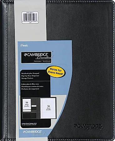Cambridge® Notetaker Refillable Notebook, 8 1/2″ x 11″, College Ruled, 80 Sheets Total, Black