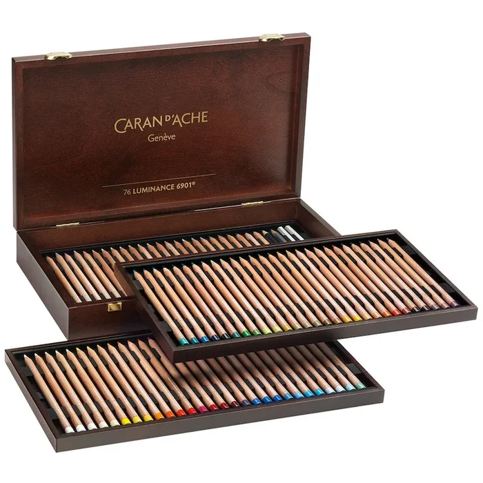 Caran d’Ache Luminance 6901 Wooden Box of 76 Assorted Coloured Pencils, 2 Blenders + 2 Grafwood Pencils