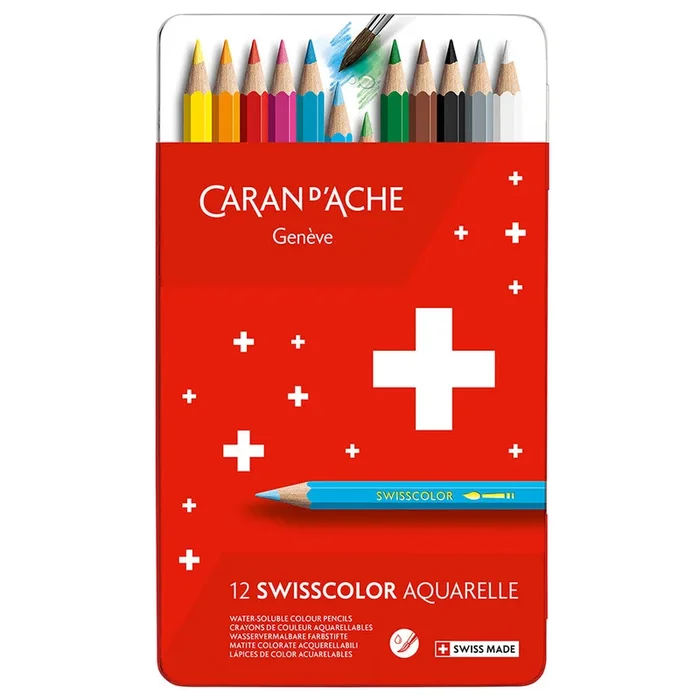 Caran d’Ache Swisscolor Water-Soluble Colouring Pencils Metal Box of 12