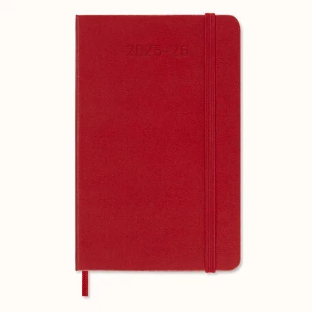 Classic Diary/Planner 2025/2026, Pocket18-Month Weekly Notebook, Hard Cover, Scarlet Red, Scarlet Red