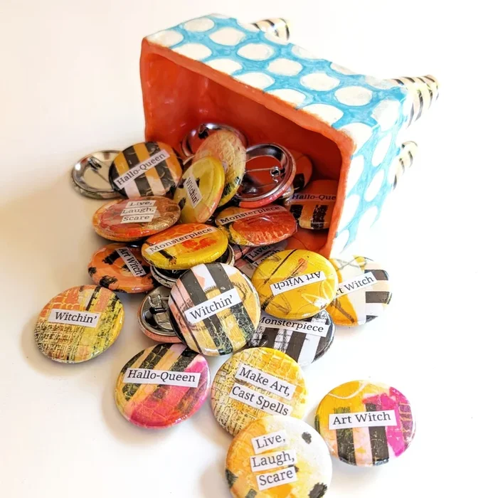 Collage Halloween Buttons – One-of-a-Kind Mini Art Pieces