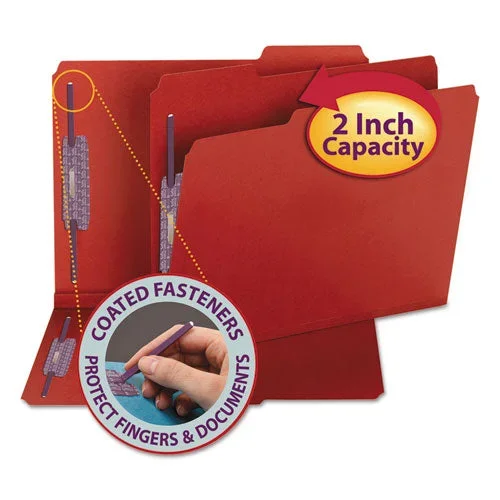 Colored Pressboard Fastener Folders With Safeshield Fasteners, 2″ Expansion, 2 Fasteners, Letter Size, Bright Red, 25/box