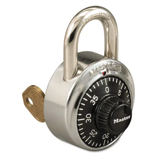 Combination Stainless Steel Padlock With Key Cylinder, 1.87″ Wide, Black/silver