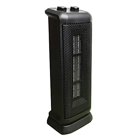 Comfort Glow 1500W Oscillating Ceramic Fan Tower Heater With Thermostat, 5-9/16″ x 17-3/4″, Black