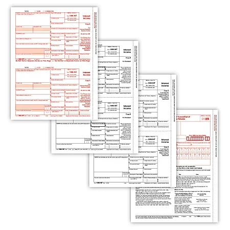 ComplyRight® 1099-INT Tax Forms Set, 4-Part, Copy A, B, State/File, State/File, 2-Up, 8-1/2″ x 11″, Pack Of 50 Forms