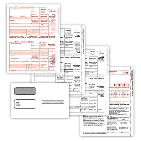 ComplyRight® 1099-MISC Tax Forms Set, 5-Part, 2-Up, Copies A, B, 2/1, 2/1, 2, 8-1/2″ x 11″, Pack Of 100 Forms And Envelopes