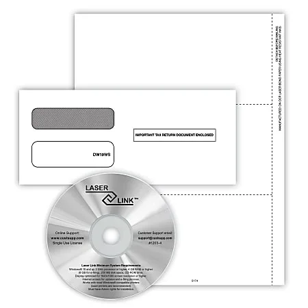 ComplyRight® 1099-NEC Recipient Copy Only Tax Form Set, Blank without Backer, 3-Part, 3-Up, with Envelopes & LaserLink Software, Pack of 50, NEC6112ES