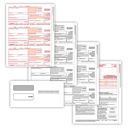 ComplyRight® 1099-NEC Tax Forms, 3-Part, 3-Up, Copies A/B/C, Laser, 8-1/2″ x 11″, Pack Of 15 Forms And Envelopes