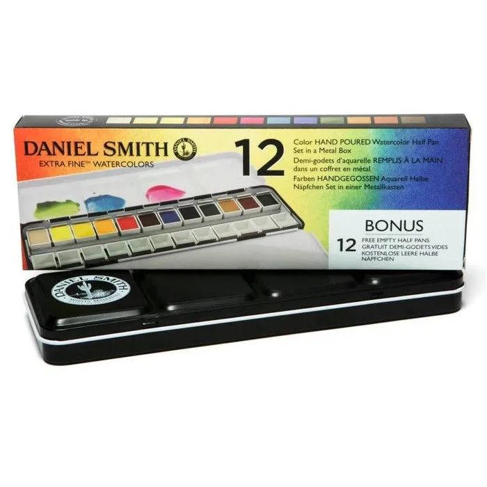 Daniel Smith Ensemble de demi-casseroles pour aquarelle coulées à la main dans une boîte en métal