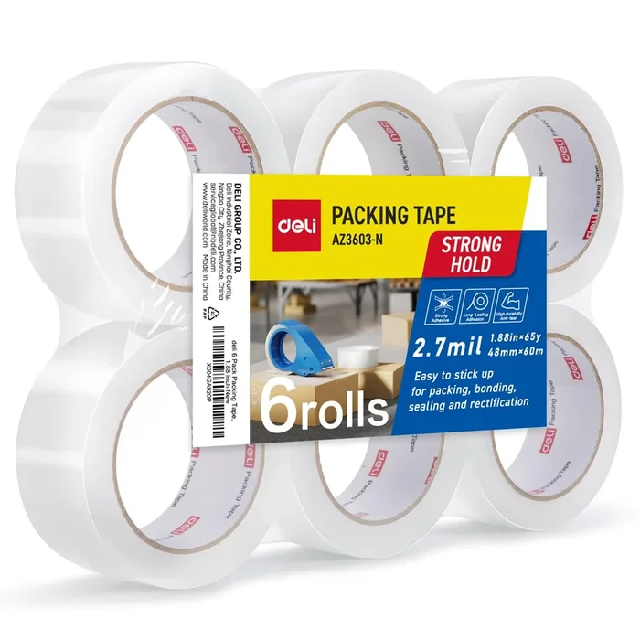 deli Heavy Duty Packing Tape, for Shipping Packaging, Clear, 2.7mil Thick, 1.88 inches Wide, 65 Yards Per Roll