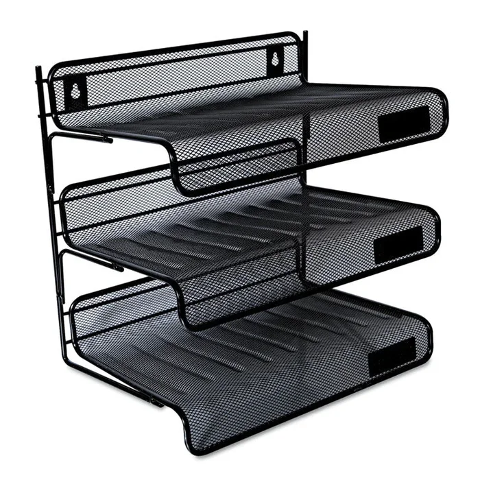 Deluxe Mesh Three-Tier Desk Shelf, 3 Sections, Letter Size Files, 13.25″ x 9.25″ x 12.38″, Black
