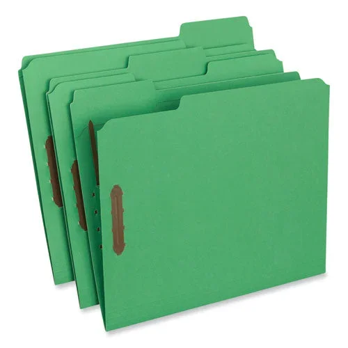 Deluxe Reinforced Top Tab Fastener Folders, 0.75″ Expansion, 2 Fasteners, Letter Size, Green Exterior, 50/box