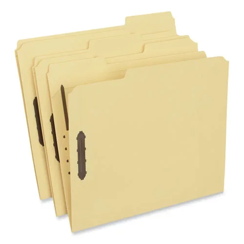 Deluxe Reinforced Top Tab Fastener Folders, 0.75″ Expansion, 2 Fasteners, Letter Size, Yellow Exterior, 50/box