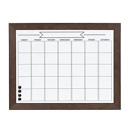 DesignOvations Beatrice Magnetic Framed Dry-Erase Monthly Calendar, Melamine, 23″ x 29″, White, Brown Plastic Frame