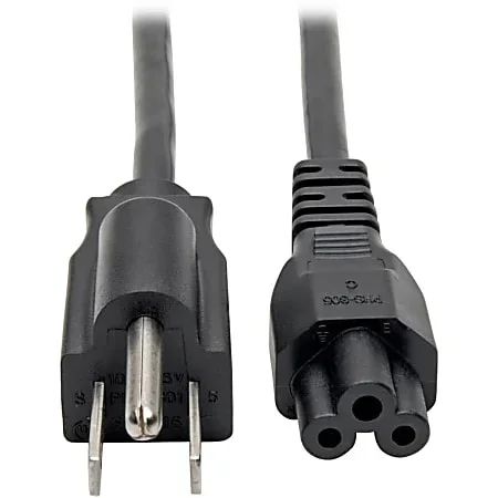 Eaton Tripp Lite Series 3-Slot Power Cord, NEMA 5-15P to C5 – Laptop/Notebook, 10A, 125V, 18 AWG, 3 ft. (0.91 m), Black – P013003