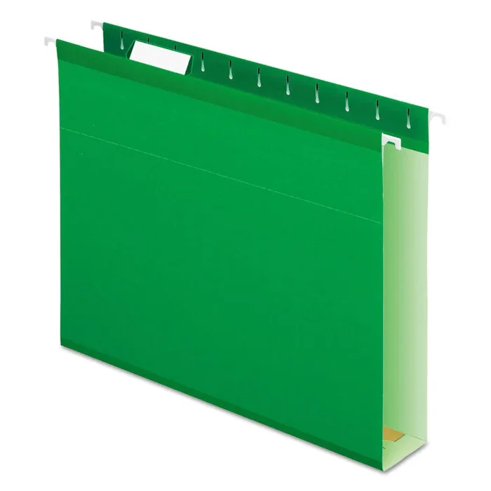 Extra Capacity Reinforced Hanging File Folders with Box Bottom, 2″ Capacity, Letter Size, 1/5-Cut Tabs, Bright Green, 25/Box