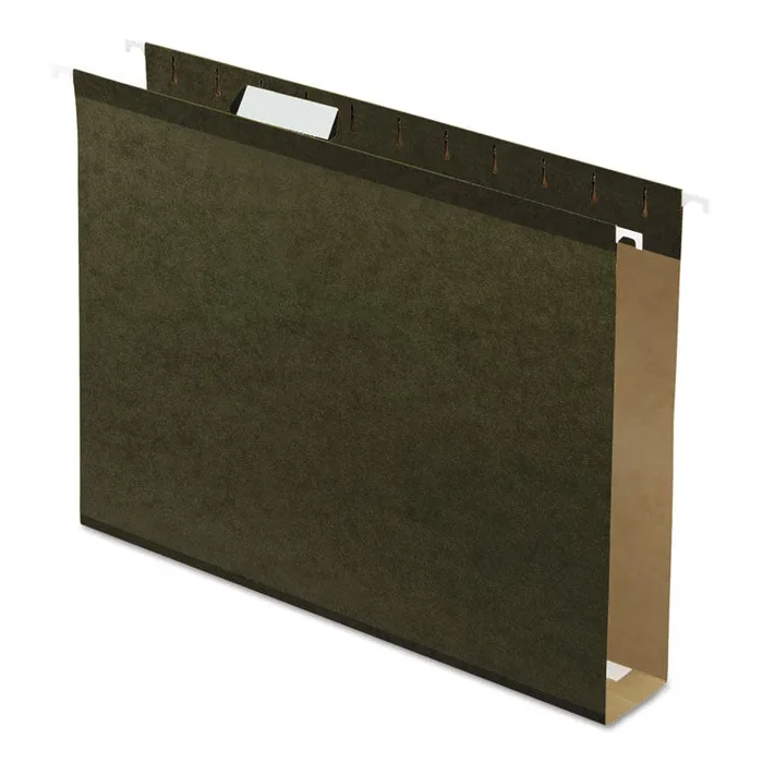 Extra Capacity Reinforced Hanging File Folders with Box Bottom, 2″ Capacity, Letter Size, 1/5-Cut Tabs, Green, 25/Box