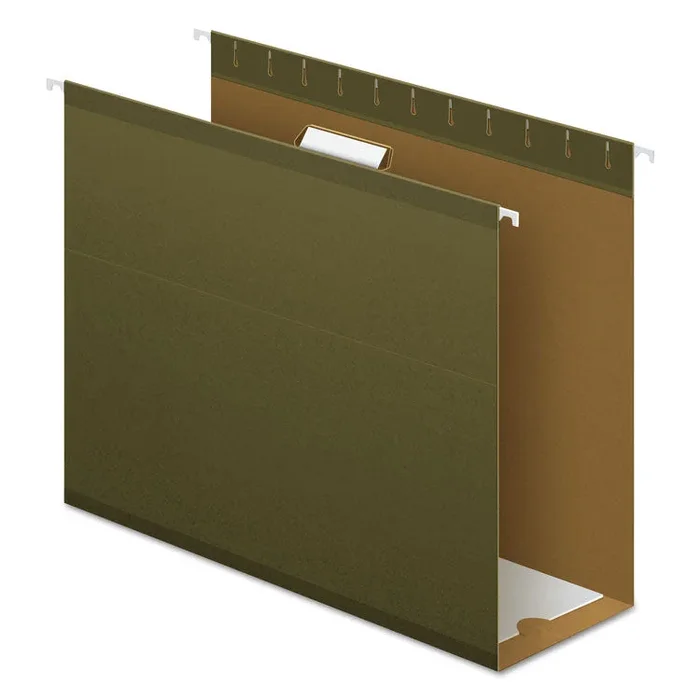 Extra Capacity Reinforced Hanging File Folders with Box Bottom, 4″ Capacity, Letter Size, 1/5-Cut Tabs, Green, 25/Box