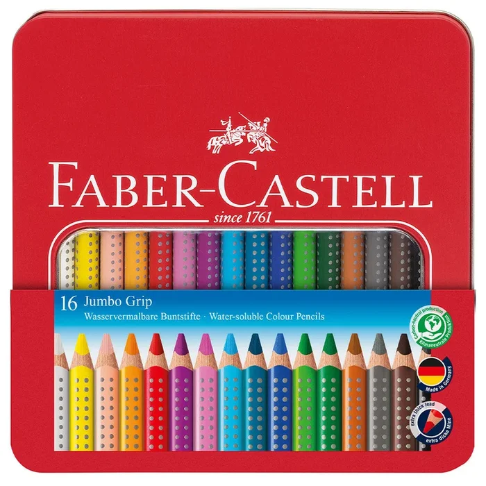 Faber-Castell Jumbo Grip Coloured Pencil Metal Tin of 16