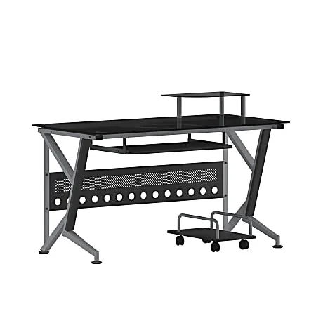Flash Furniture 48″W Contemporary Glass Computer Desk, Black