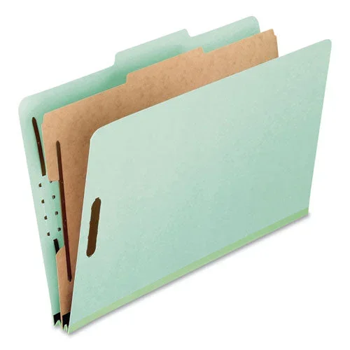 Four-section Pressboard Classification Folders, 2″ Expansion, 1 Divider, 4 Fasteners, Legal Size, Light Green, 10/box