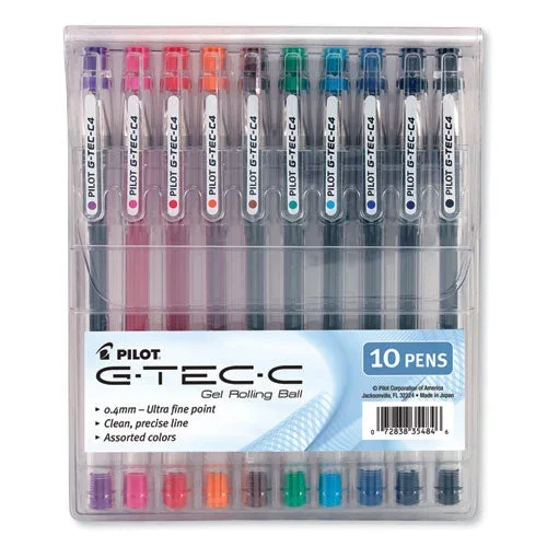 G-tec-c Ultra Gel Pen With Convenience Pouch, Stick, Extra-fine 0.4 Mm, Assorted Ink Colors, Clear Barrel, 10/pack